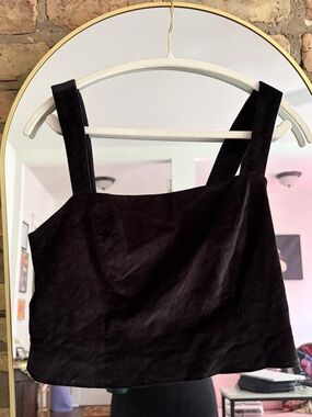 Anthropologie Maeve black velvet exposed zip crop top